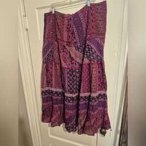 Bohemian Patchwork Lined Midi Skirt - Pink and Purple 19" Waist. No Tags